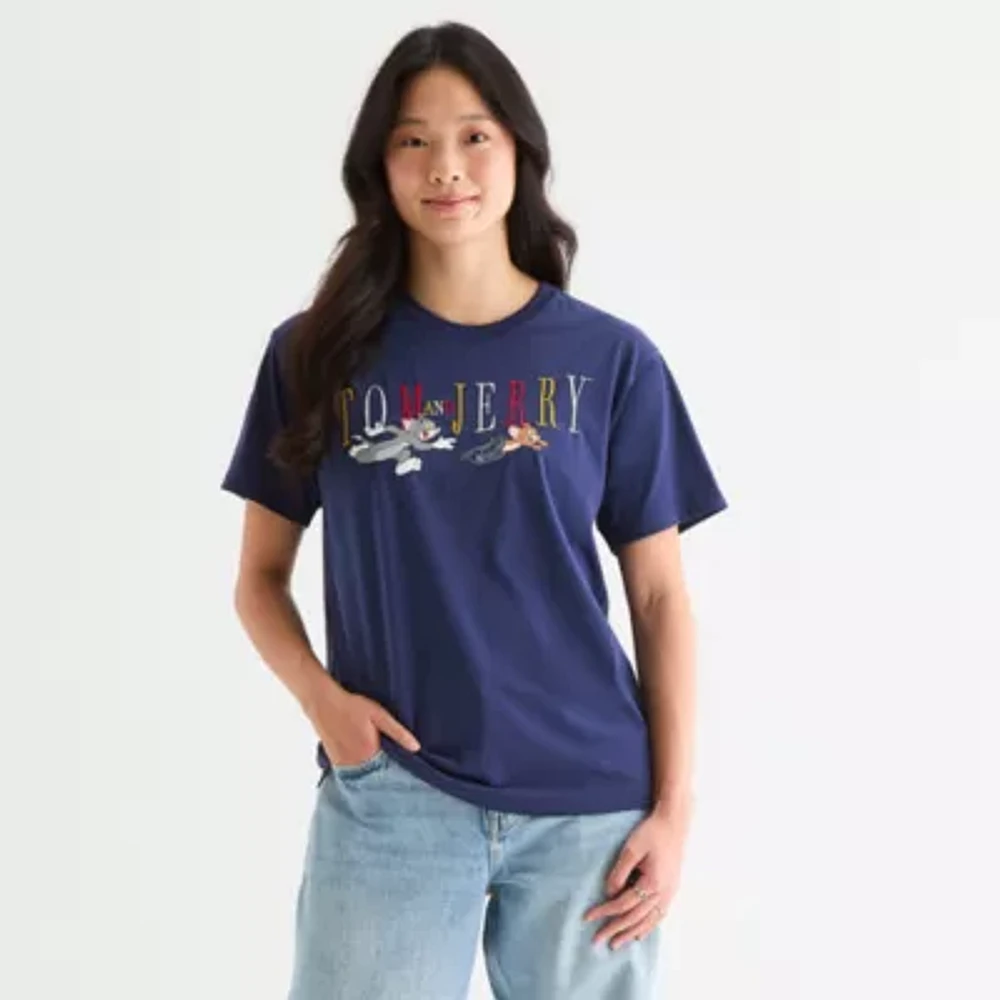 Womens Crew Neck Short Sleeve Loose Fit Tom and Jerry Juniors Graphic T-Shirt