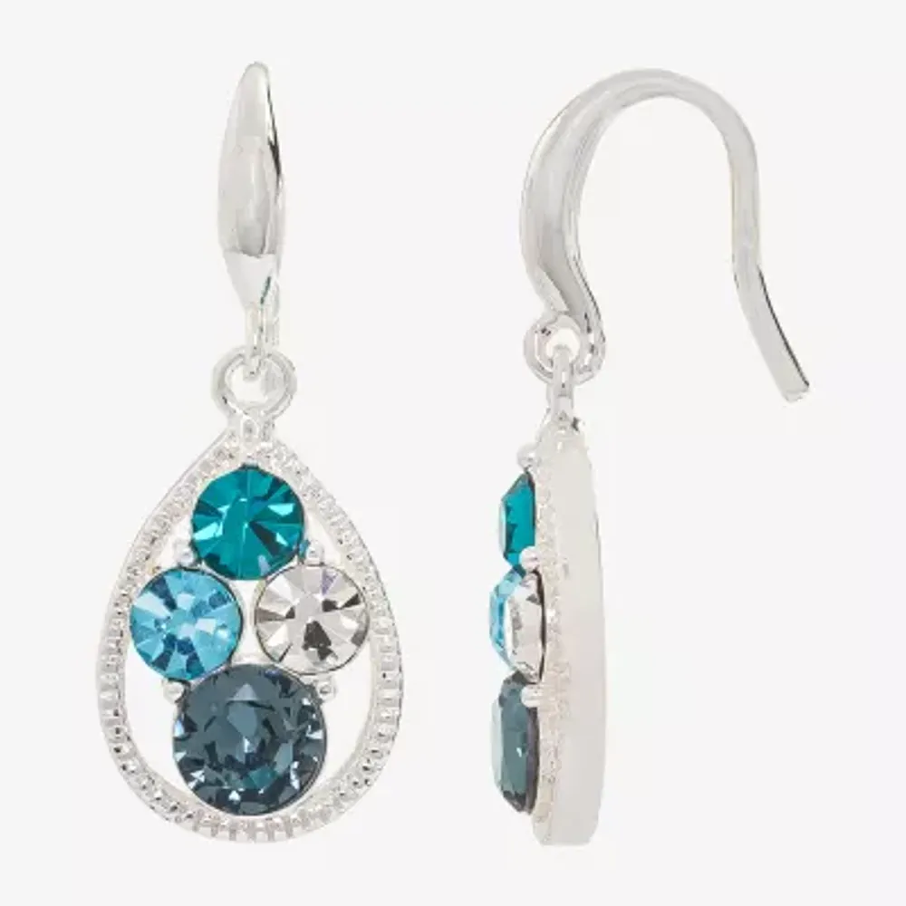 Sparkle Allure Womens Blue Crystal Pure Silver Over Brass Drop Earrings