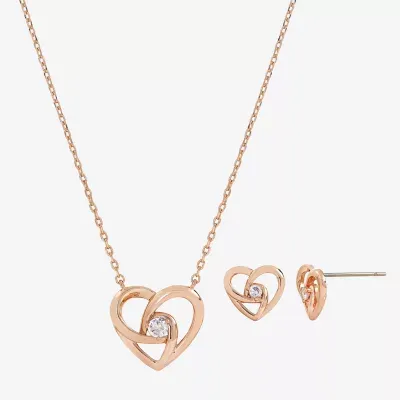 Sparkle Allure Womens Cubic Zirconia 18K Rose Gold Over Brass Heart Knot 2-pc. Jewelry Set