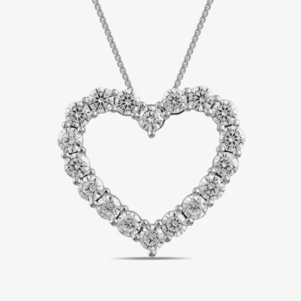 Womens 2 CT. Lab Grown White Diamond 10K Gold Heart 18 Inch Pendant Necklace
