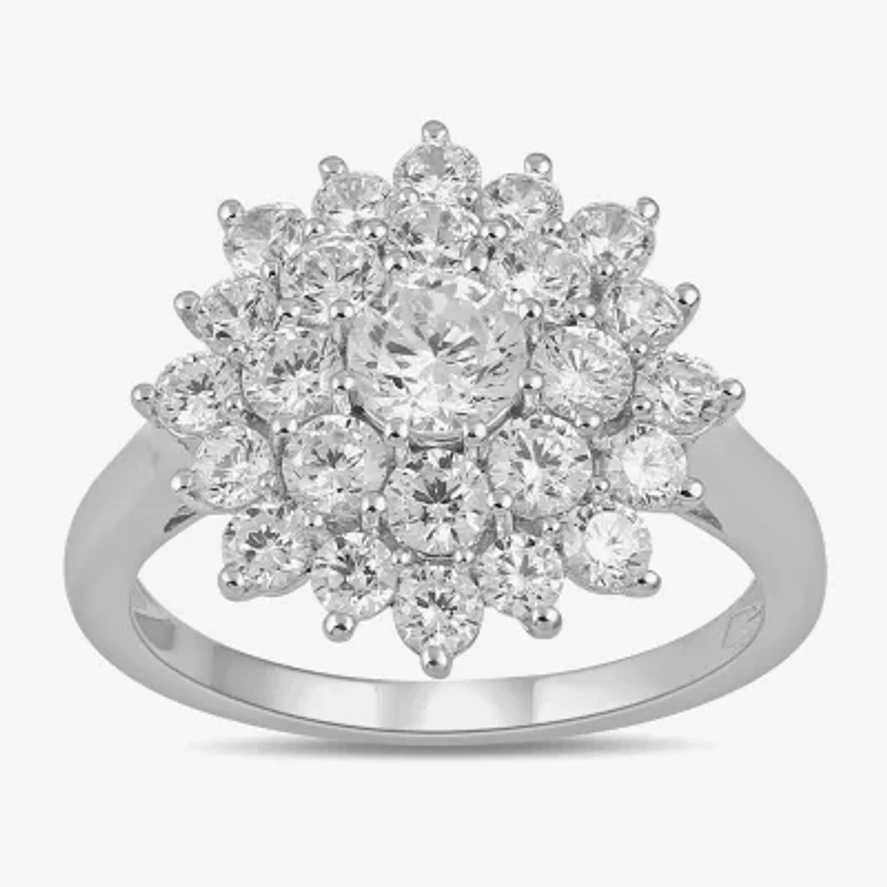 (G / I1) Womens 2 CT. Lab Grown White Diamond 10K Gold Flower Cluster Cocktail Ring
