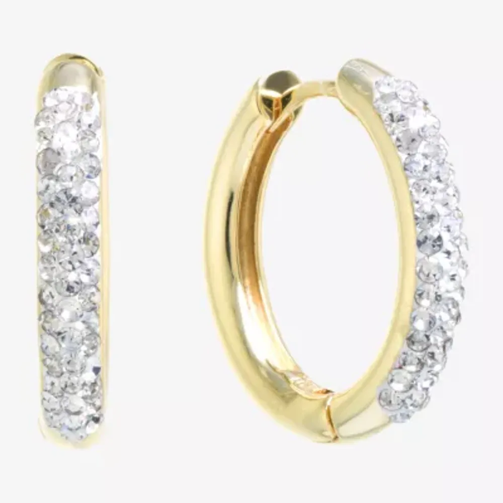 Sparkle Allure Crystal Huggie Womens Crystal 24K Gold Over Brass 20mm Hoop Earrings