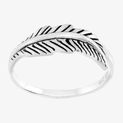 Itsy Bitsy Feather Womens White Sterling Silver Delicate Midi  Band