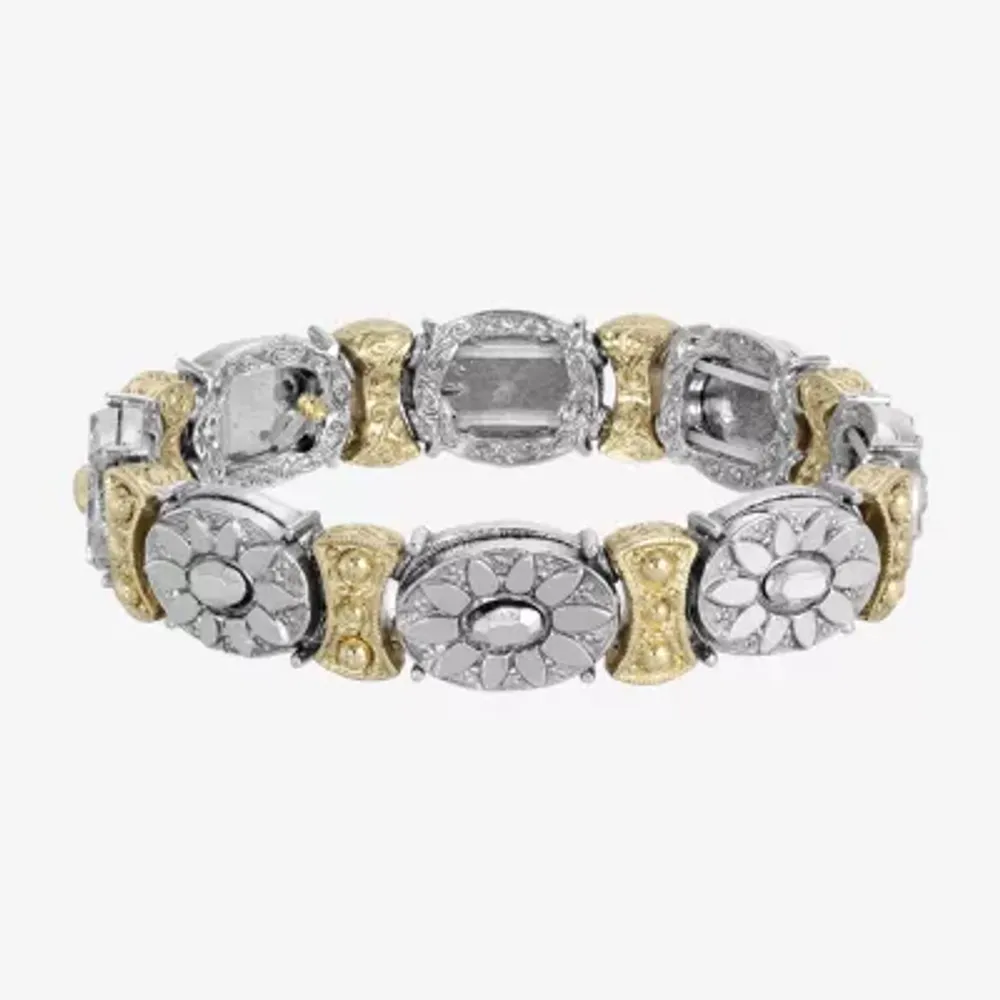 1928 Two-Tone Womens Flower Stretch Bracelet
