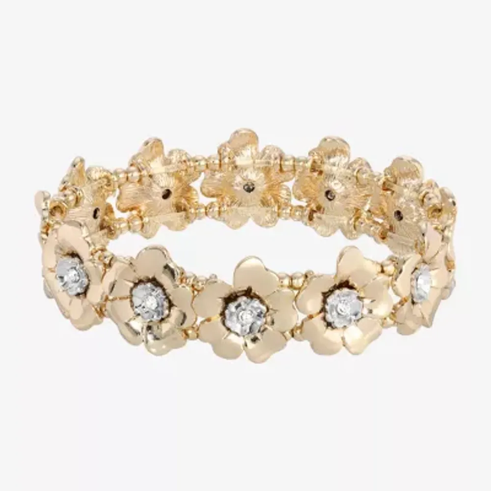 1928 Two-Tone Womens Abalone Flower Stretch Bracelet
