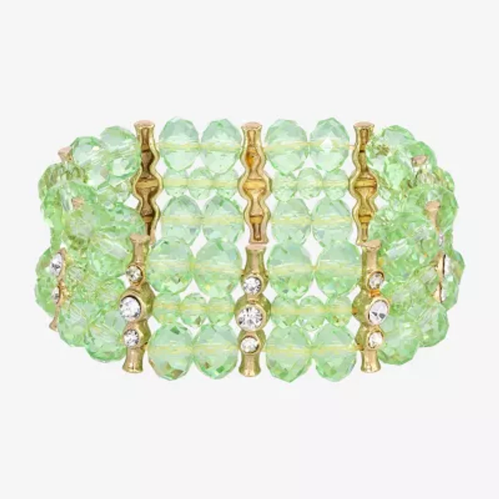 1928 Gold-Tone Womens Crystal Stretch Bracelet