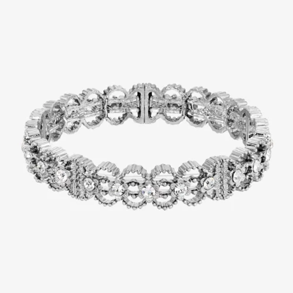 1928 Silver-Tone Womens Crystal Stretch Bracelet