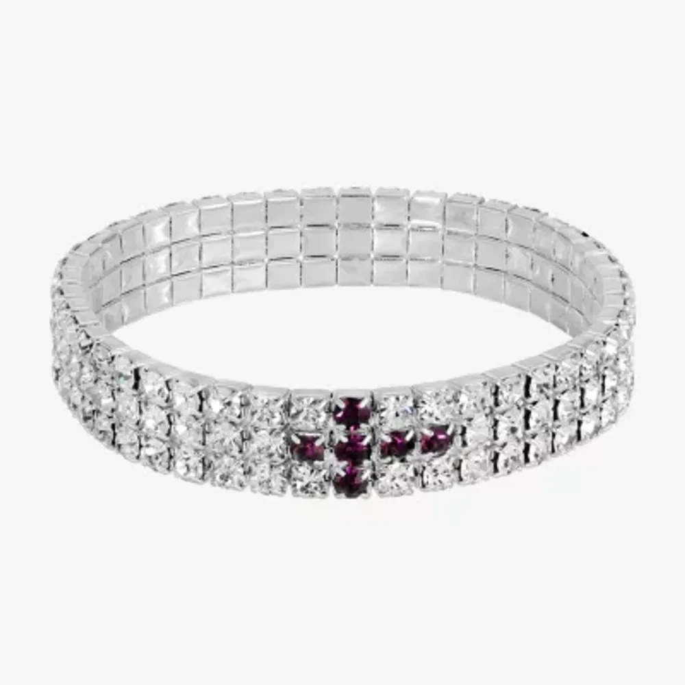 1928 Silver-Tone Womens Blue Crystal Cross Stretch Bracelet