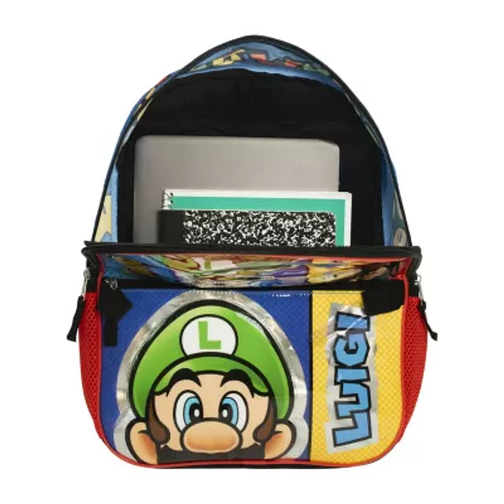Licensed 5 Piece Super Mario Backpack Set with Character Lunch Bag