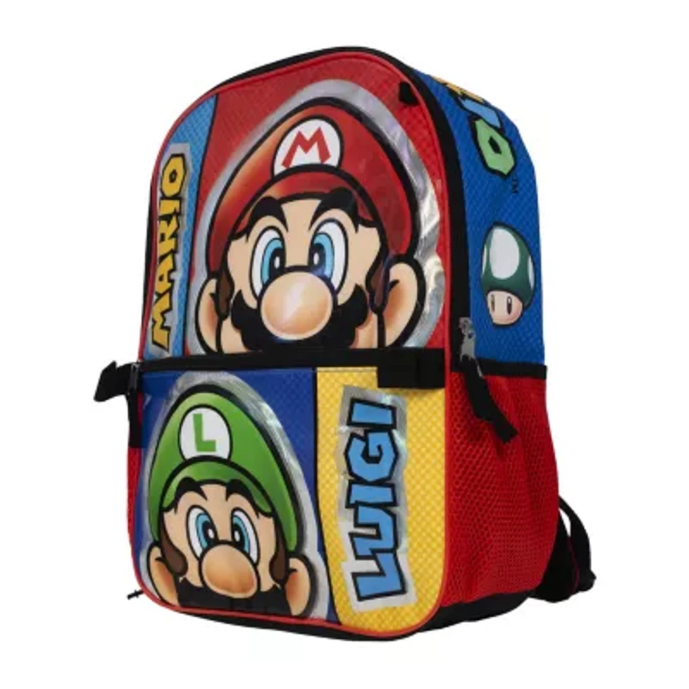 Licensed 5 Piece Super Mario Backpack Set with Character Lunch Bag