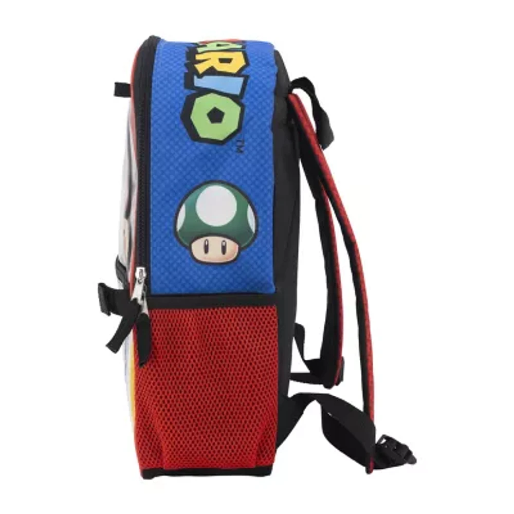 Licensed 5 Piece Super Mario Backpack Set with Character Lunch Bag