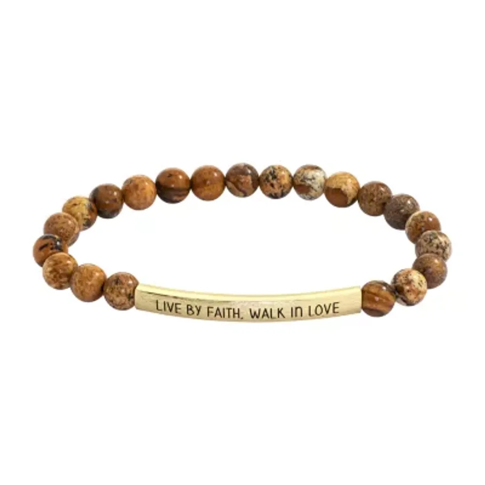 Sparkle Allure Empowerment Jasper Womens Brown 14K Gold Over Brass Bar Beaded Bracelet