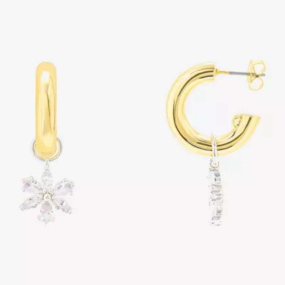 Sparkle Allure Womens Crystal 10K Gold Over Brass 17.9mm Flower Hoop Earrings