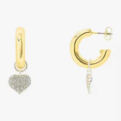 Sparkle Allure Womens Crystal 10K Gold Over Brass 17.9mm Heart Hoop Earrings