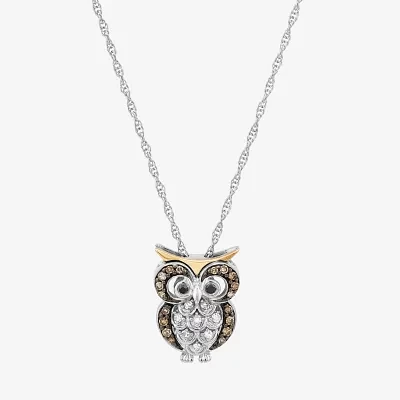 Limited Quantities! Owl Womens 1/6 CT. T.W. Natural Champagne Diamond 14K Gold Sterling Silver 18 Inch Pendant Necklace