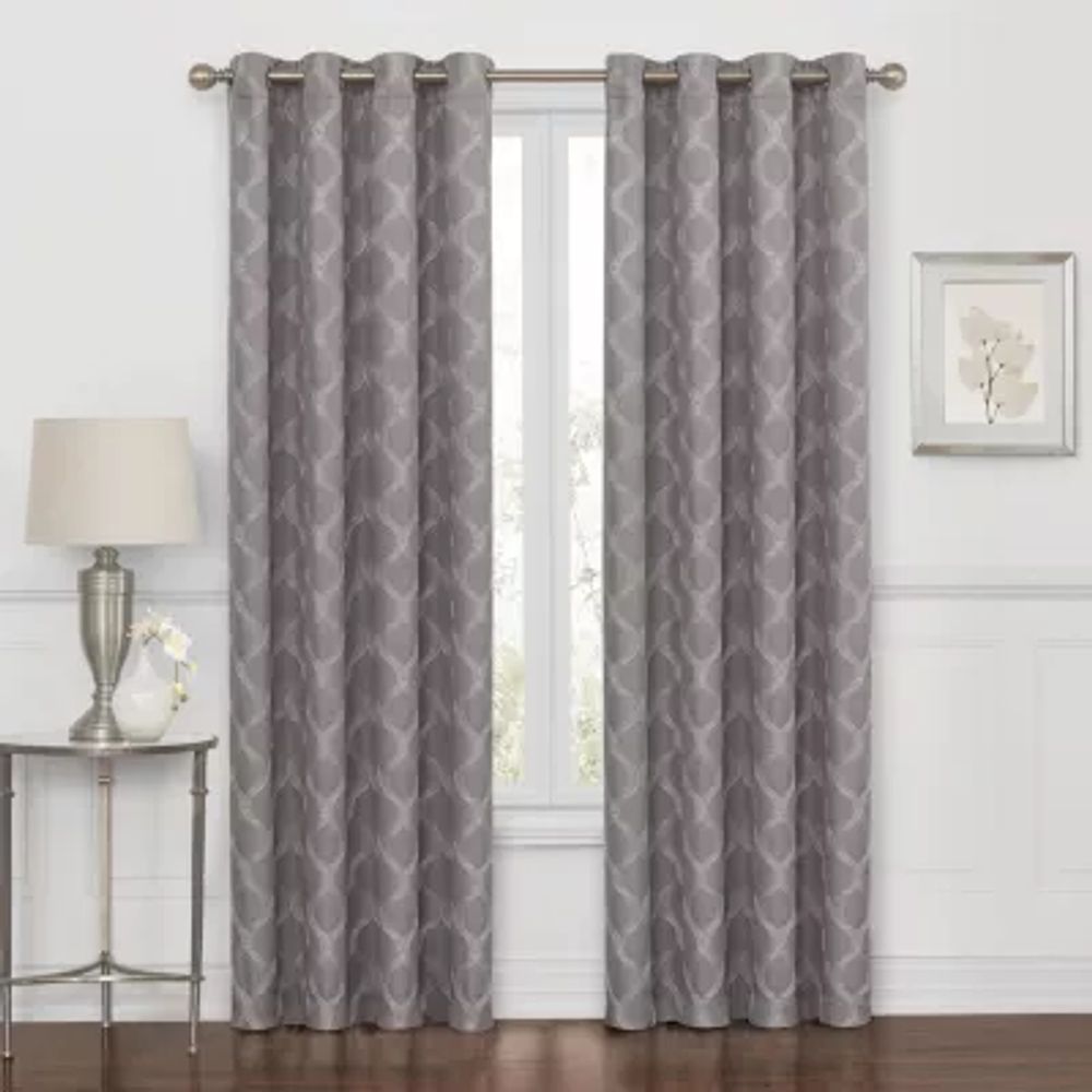 Max Blackout Prescott Grommet Top Embroidered 100% Single Curtain Panel
