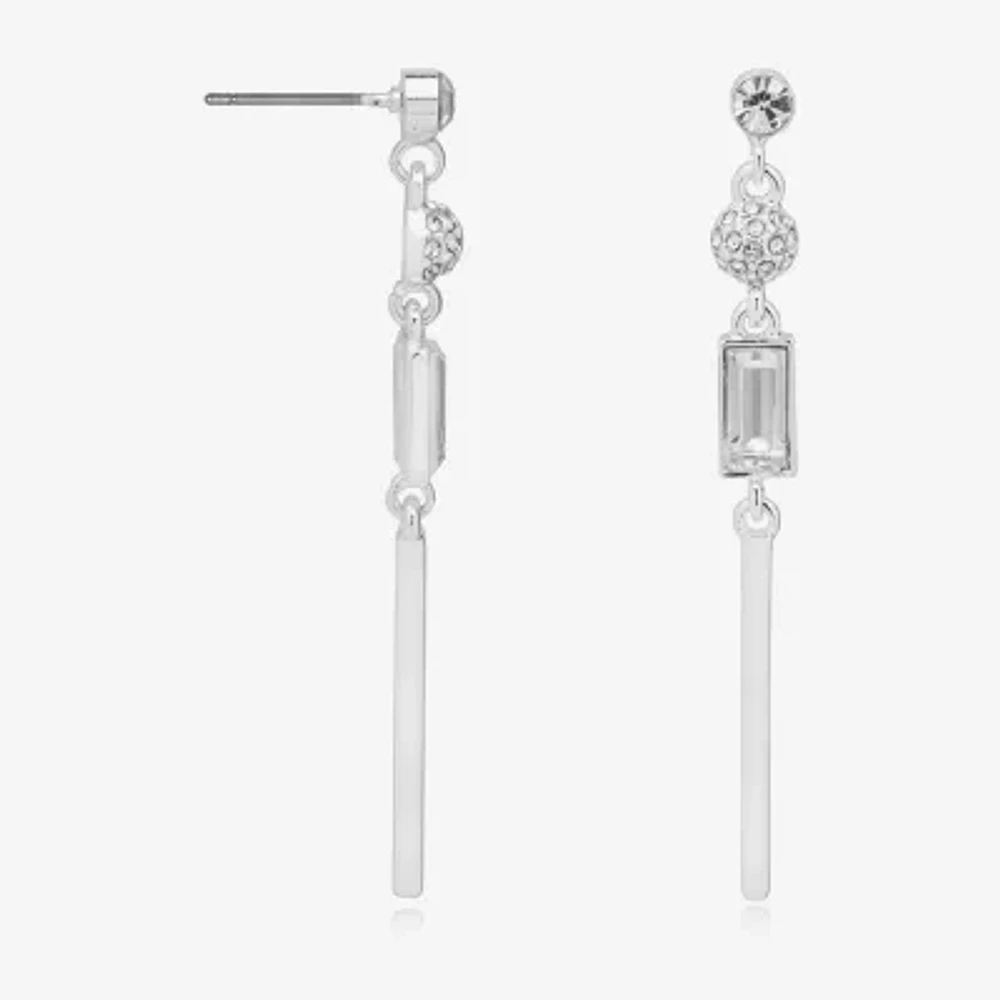 Bijoux Bar Silver Tone Womens Glass Bar Rectangular Drop Earrings