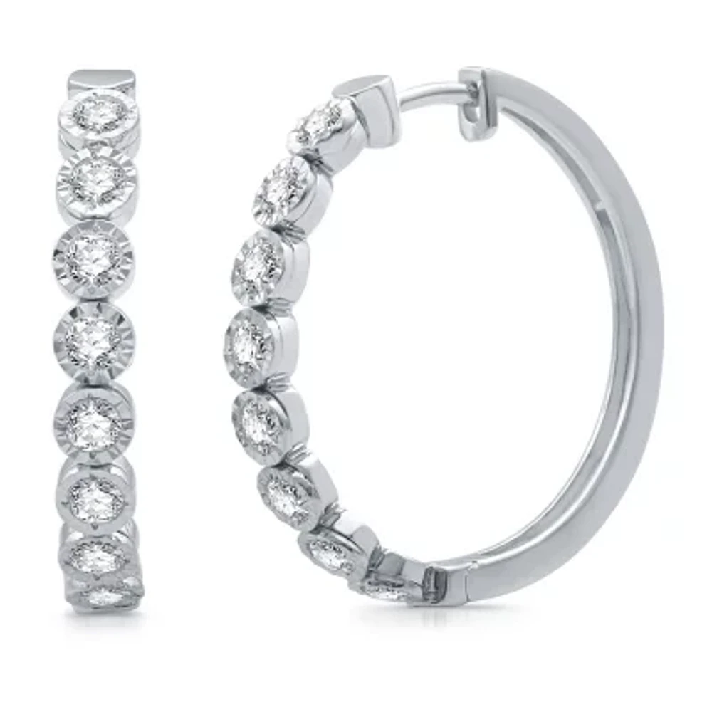Womens 1 CT. T.W. Natural White Diamond 10K White Gold 26.3mm Hoop Earrings