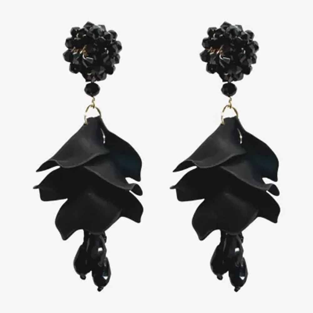 Bijoux Bar Black Petal Cascade Womens Black Drop Earrings