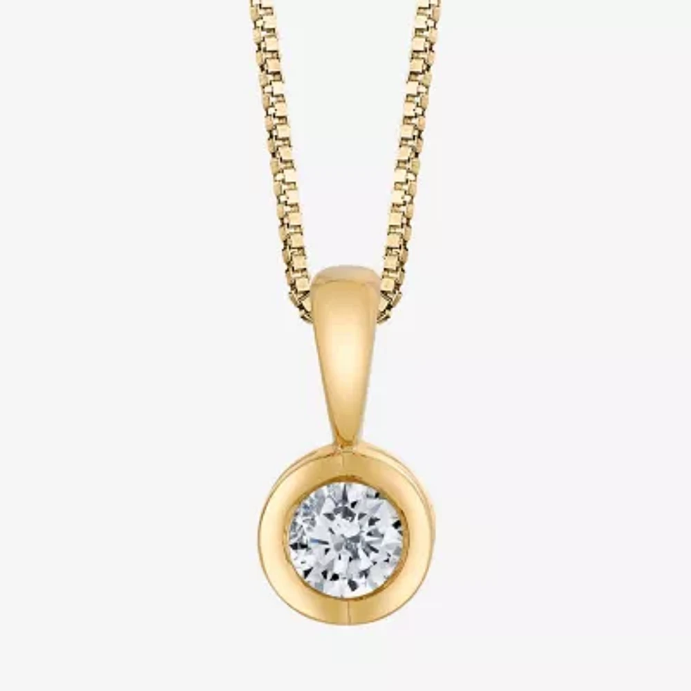 Womens 1/ CT. Natural White Diamond 14K Gold Round 18 Inch Pendant Necklace