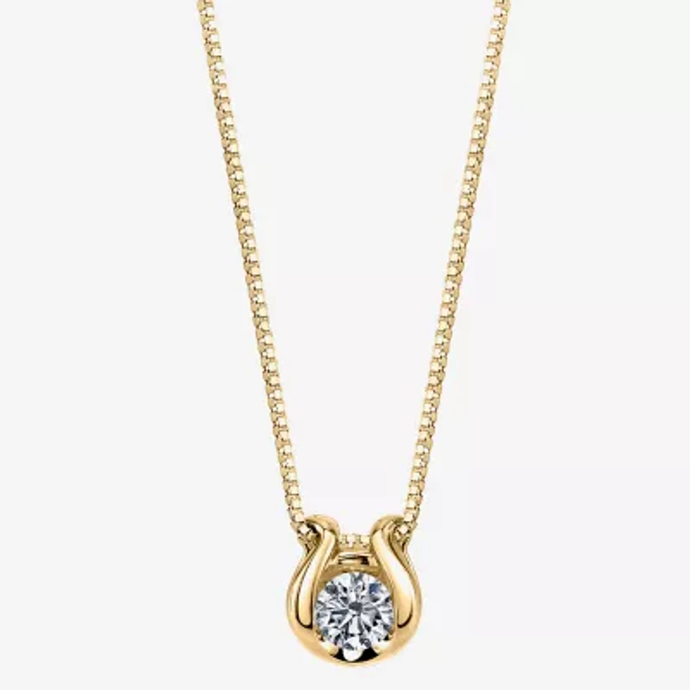 Womens 1/ CT. Natural White Diamond 14K Gold Round 18 Inch Pendant Necklace
