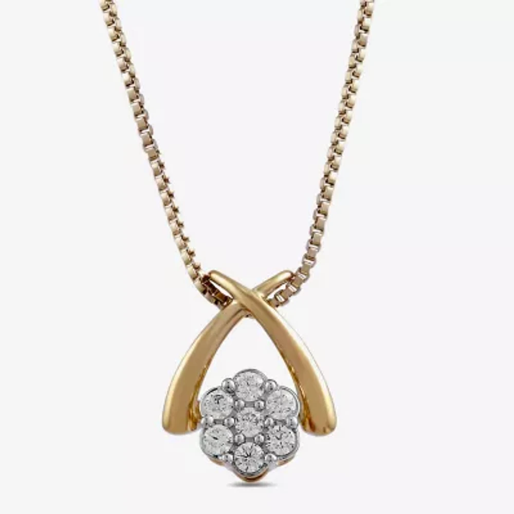 Diamond Blossom Womens 1/10 CT. T.W. Lab Grown White Diamond 14K Gold Over Silver Flower 18 Inch Pendant Necklace