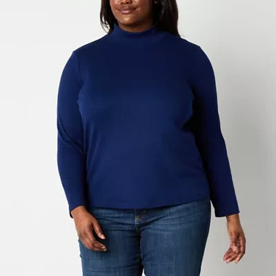 St. John's Bay Womens Mock Neck Long Sleeve Plus T-Shirt