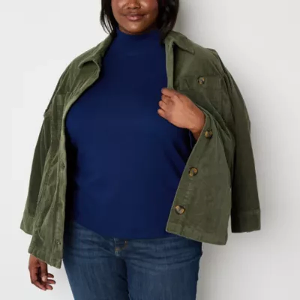 St. John's Bay Womens Mock Neck Long Sleeve Plus T-Shirt