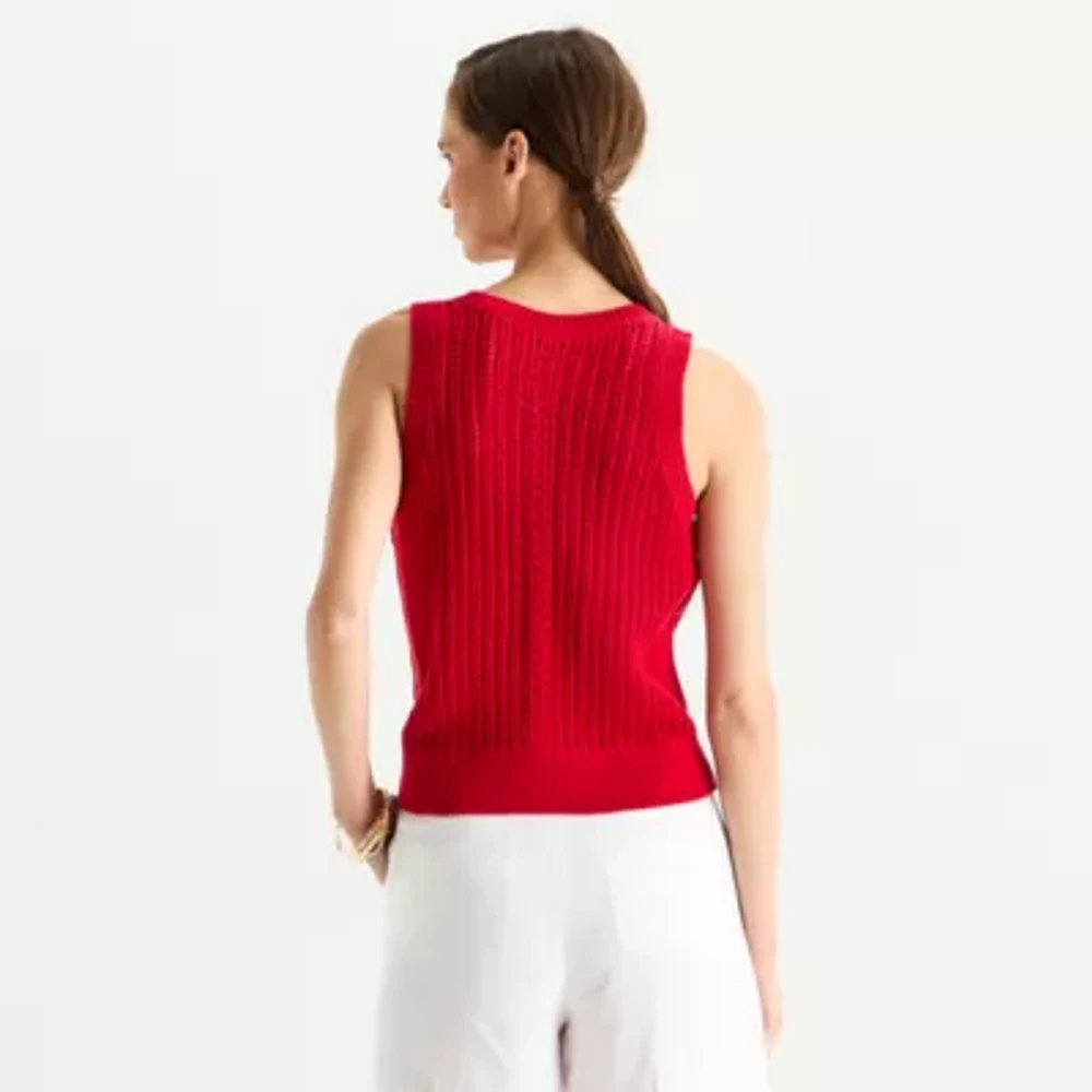 Worthington Womens Crew Neck Sleeveless Pullover Sweater