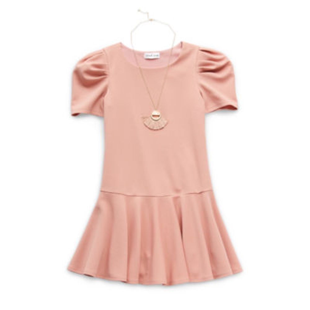 Emerald Sundae Big Kid Girls Short Sleeve Puffed Sleeve Drop Waist Dress