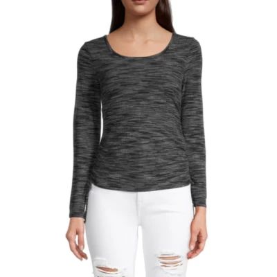 by&by Juniors Womens Round Neck Long Sleeve Top