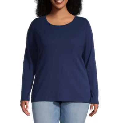 St. John's Bay Womens Crew Neck Long Sleeve Plus T-Shirt