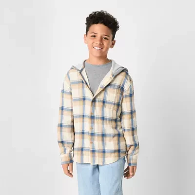 Thereabouts Little & Big Kid Boys Hooded Long Sleeve Hooded Regular Fit Flannel Shirt