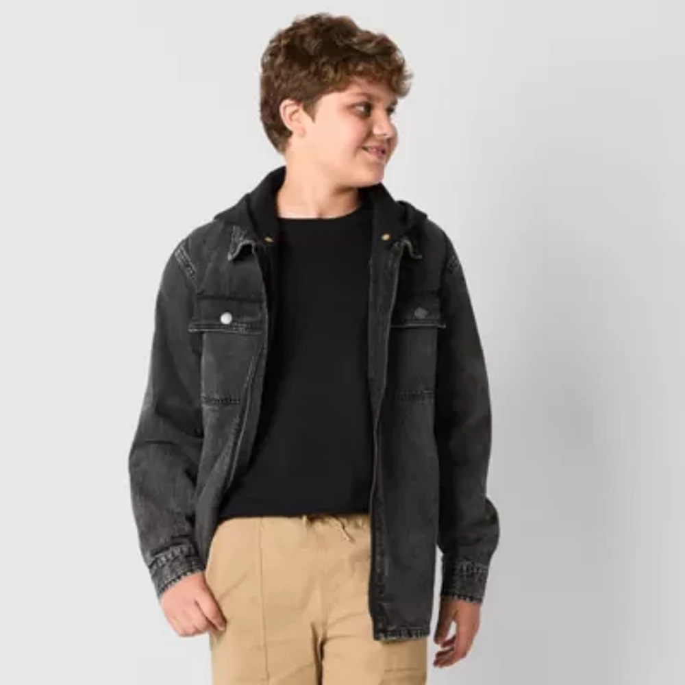Thereabouts Little & Big Kid Boys Denim Hooded Lightweight Shirt Jacket