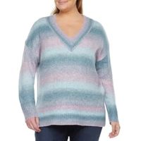 a.n.a Plus Womens V Neck Long Sleeve Pullover Sweater