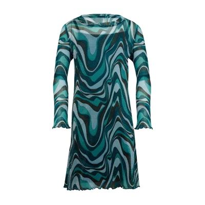 Knit Works Little & Big Kid Girls Power Mesh Long Sleeve Fitted Sleeve A-Line Dress