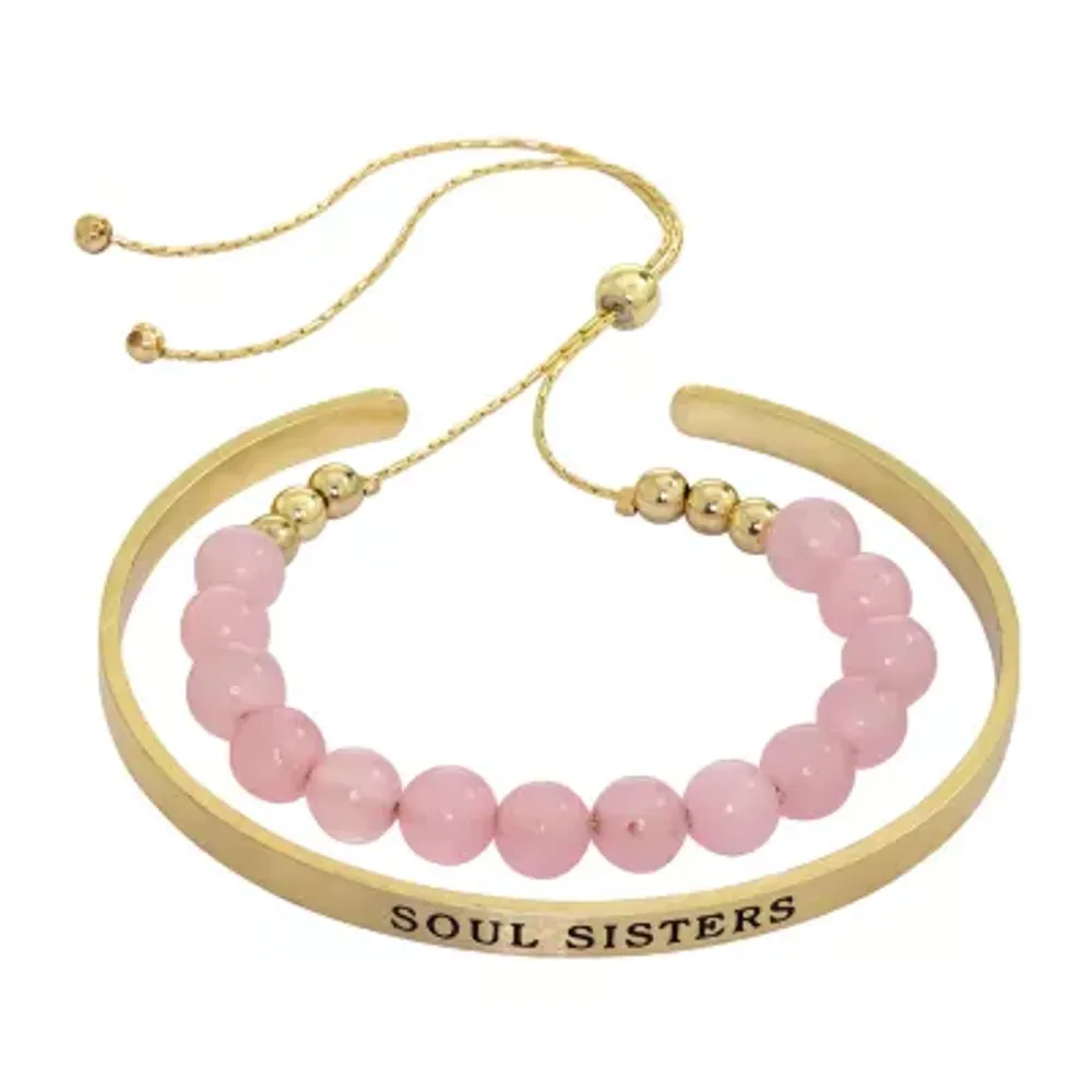 Sparkle Allure You & Me Womens 2-pc. Pink Quartz 14K Gold Over Brass Bracelet Set