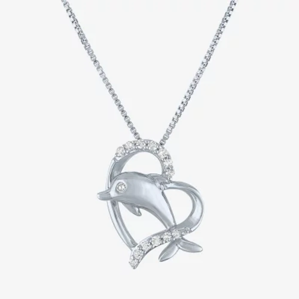 Dolphin Heart (Gh / Si2 I1) Womens 1/10 CT. T.W. Lab Grown White Diamond Sterling Silver Heart 18 Inch Pendant Necklace