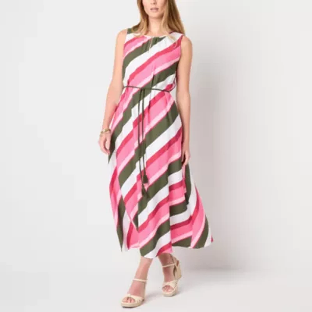 Liz Claiborne Womens Sleeveless Striped Tall Maxi Dress