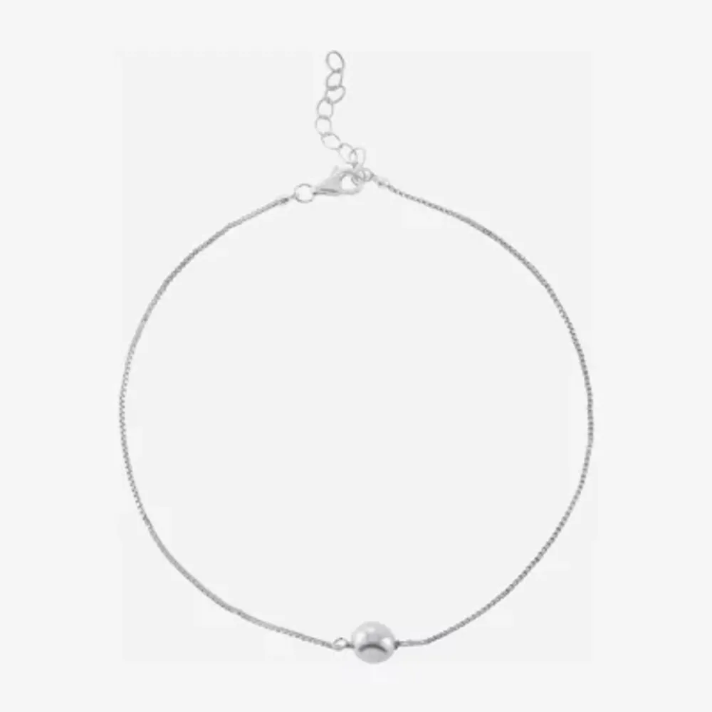 Silver Treasures Freshwater Pearl Womens Sterling Silver 9 Inch Semisolid Box Ankle Bracelet