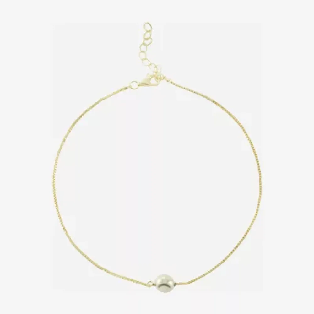 Silver Treasures Womens 14K Gold Over Silver 9 Inch Semisolid Box Ankle Bracelet