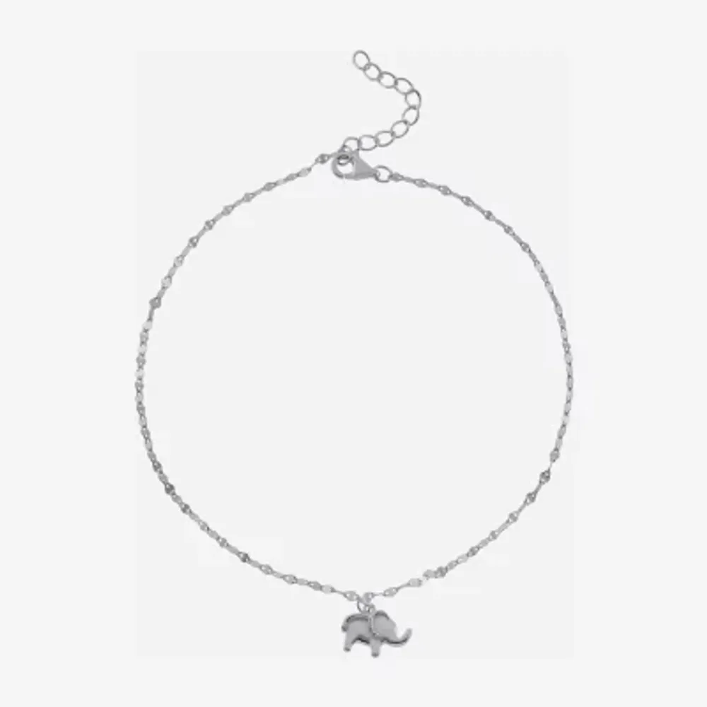Silver Treasures Elephant Womens Sterling Silver Semisolid Ankle Bracelet