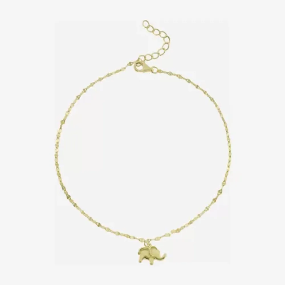 Silver Treasures Elephant Womens 14K Gold Over Silver Semisolid Ankle Bracelet