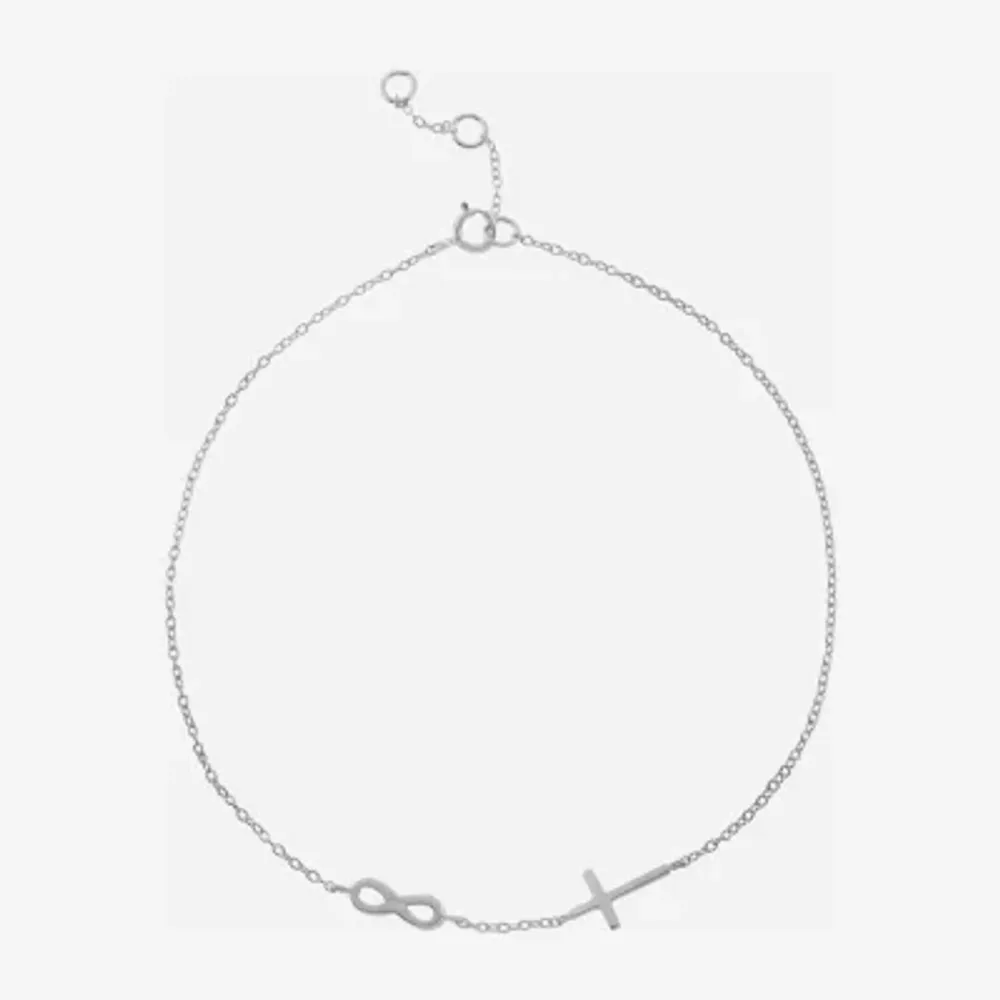 Silver Treasures Womens Sterling Silver Semisolid Rope Cross Infinity Ankle Bracelet