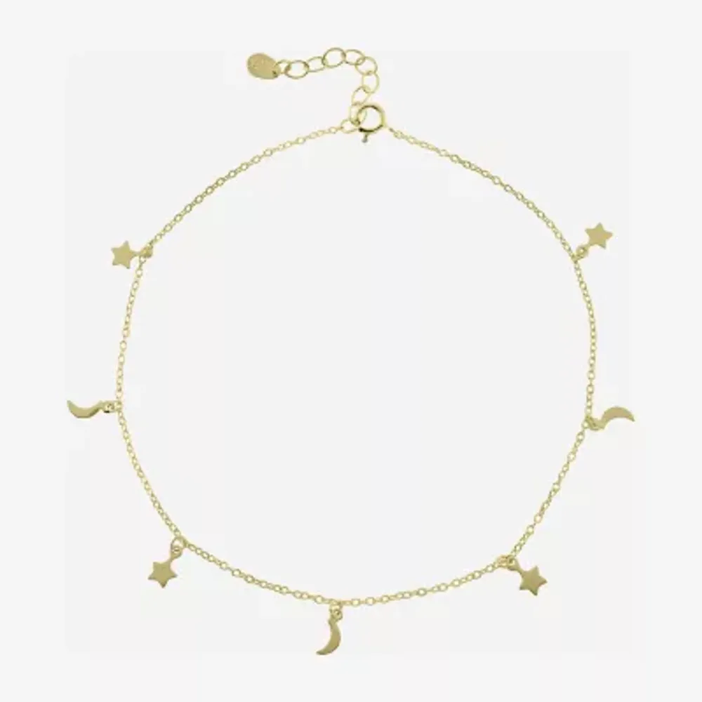 Silver Treasures Womens 14K Gold Over Silver 9 Inch Semisolid Cable Moon Star Ankle Bracelet