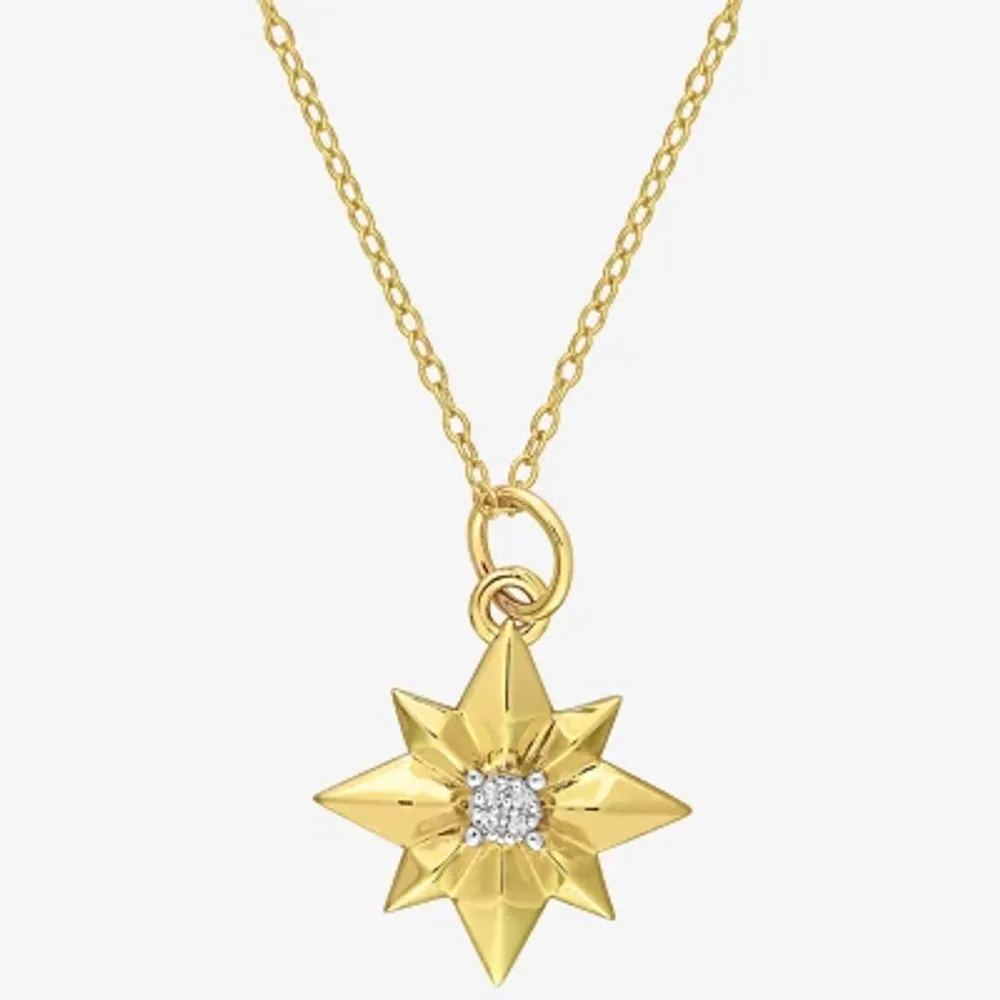 North Star Womens Diamond Accent Natural White Diamond 18K Gold Over Silver Star 18 Inch Pendant Necklace