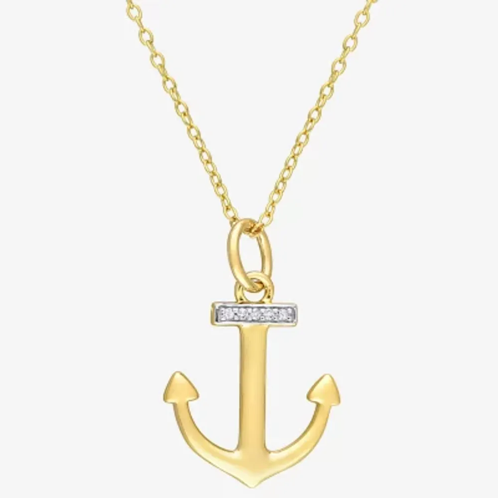Womens Diamond Accent Natural White Diamond 18K Gold Over Silver Anchor 18 Inch Pendant Necklace