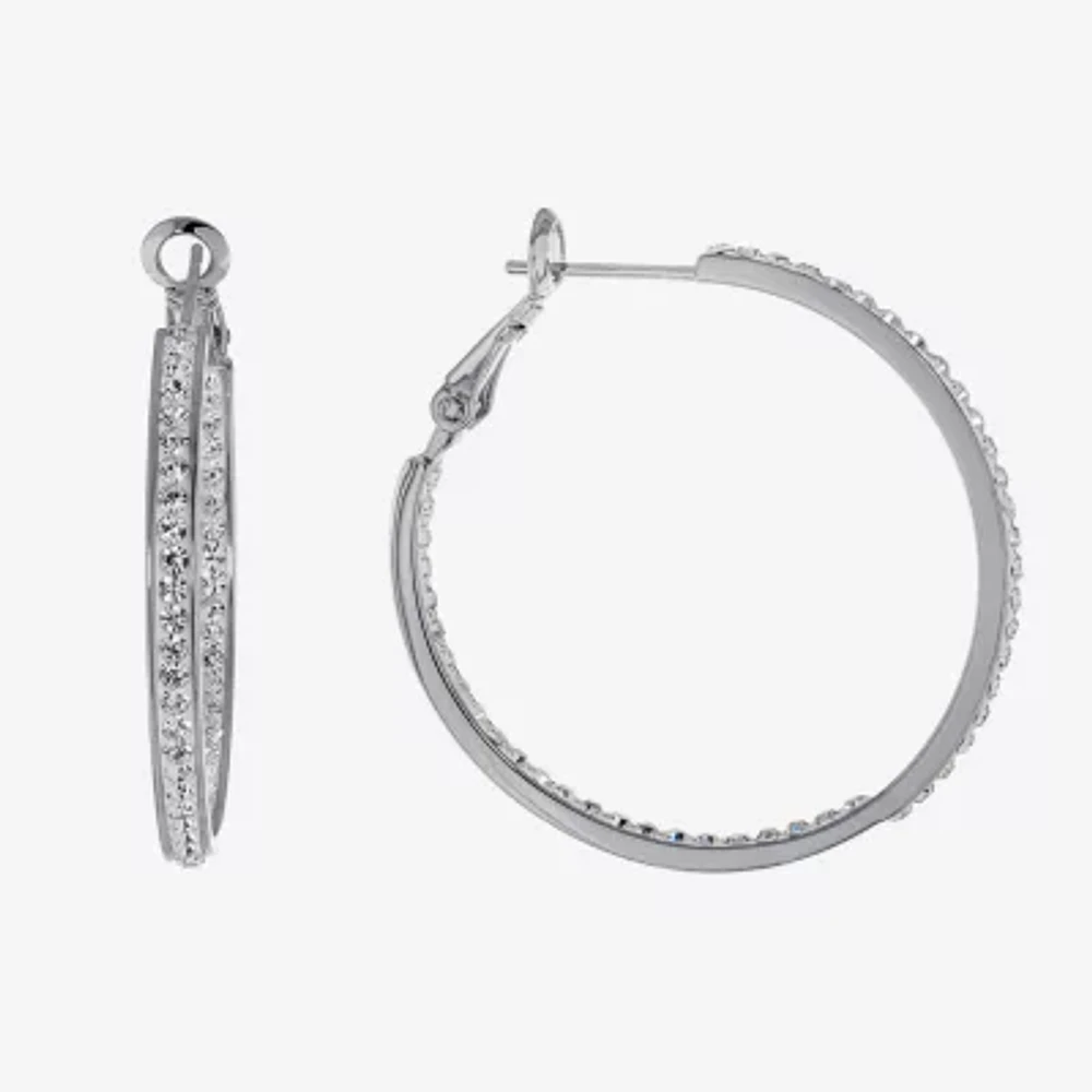 Sparkle Allure Womens Crystal 35mm Hoop Earrings