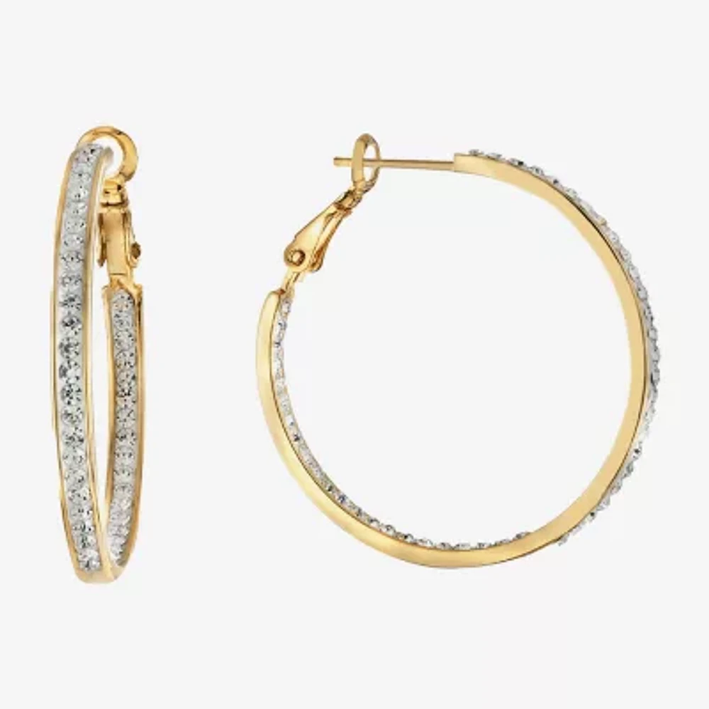 Sparkle Allure Womens Crystal 24K Gold Over Brass 35mm Hoop Earrings