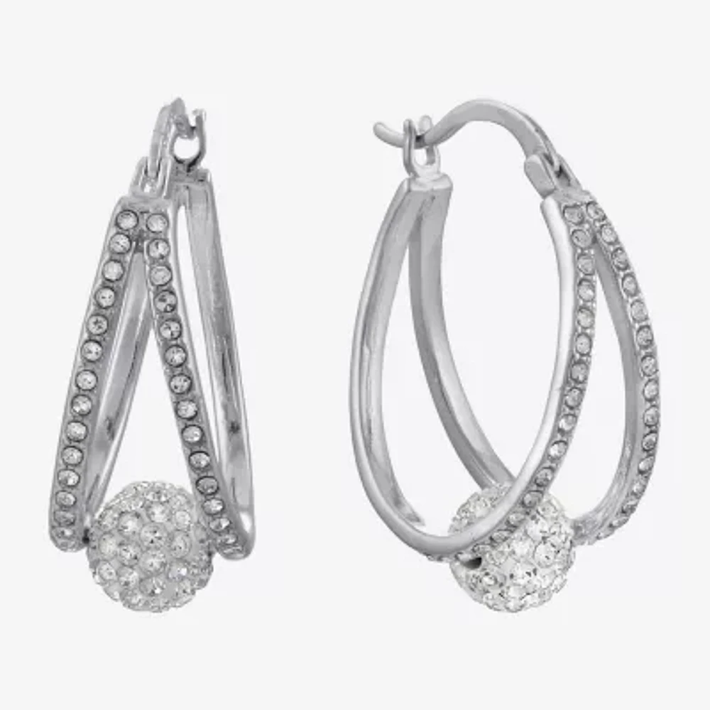 Sparkle Allure Double Womens Crystal 29.2mm Hoop Earrings